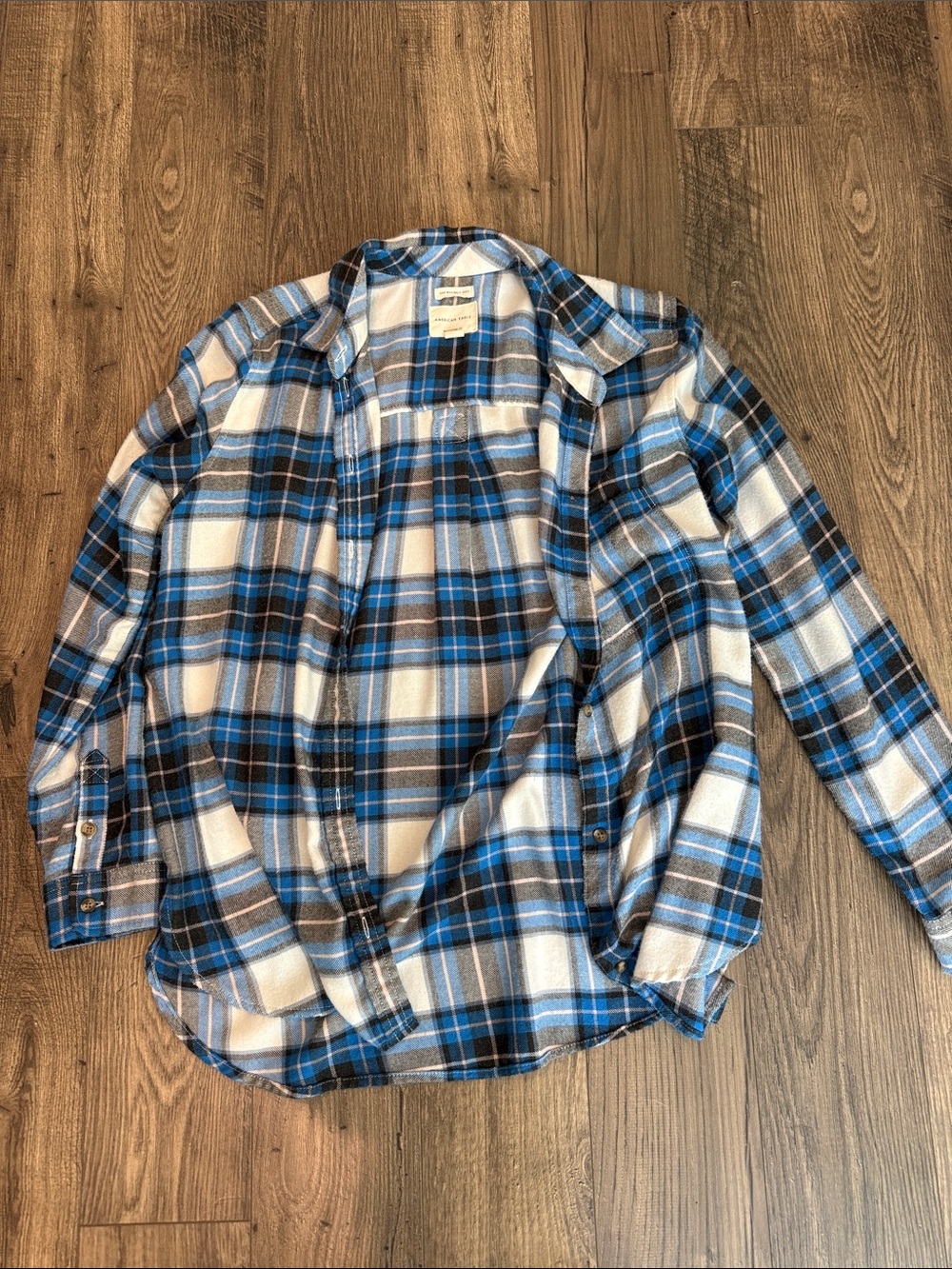 American Eagle Outfitters Blue Plaid Button-Down Shirt